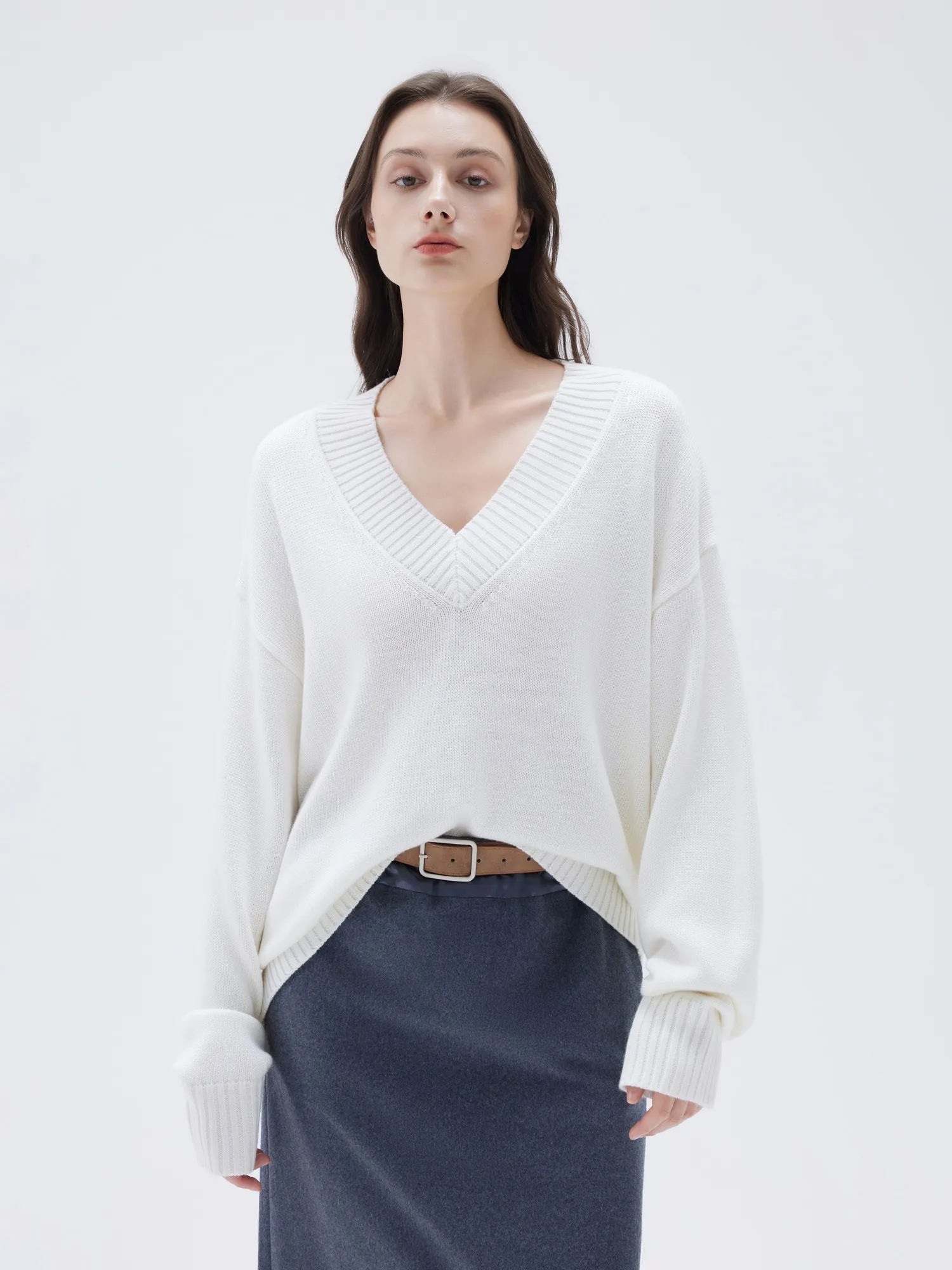 SUUKSESS Women Cashmere Oversized V Neck Pullover Sweaters Long Sleeve Jumpers-SUUKSESS-SUUKSESS