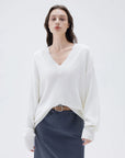 SUUKSESS Women Cashmere Oversized V Neck Pullover Sweaters Long Sleeve Jumpers-SUUKSESS-SUUKSESS