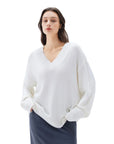 SUUKSESS Women Cashmere Oversized V Neck Pullover Sweaters Long Sleeve Jumpers-SUUKSESS-SUUKSESS