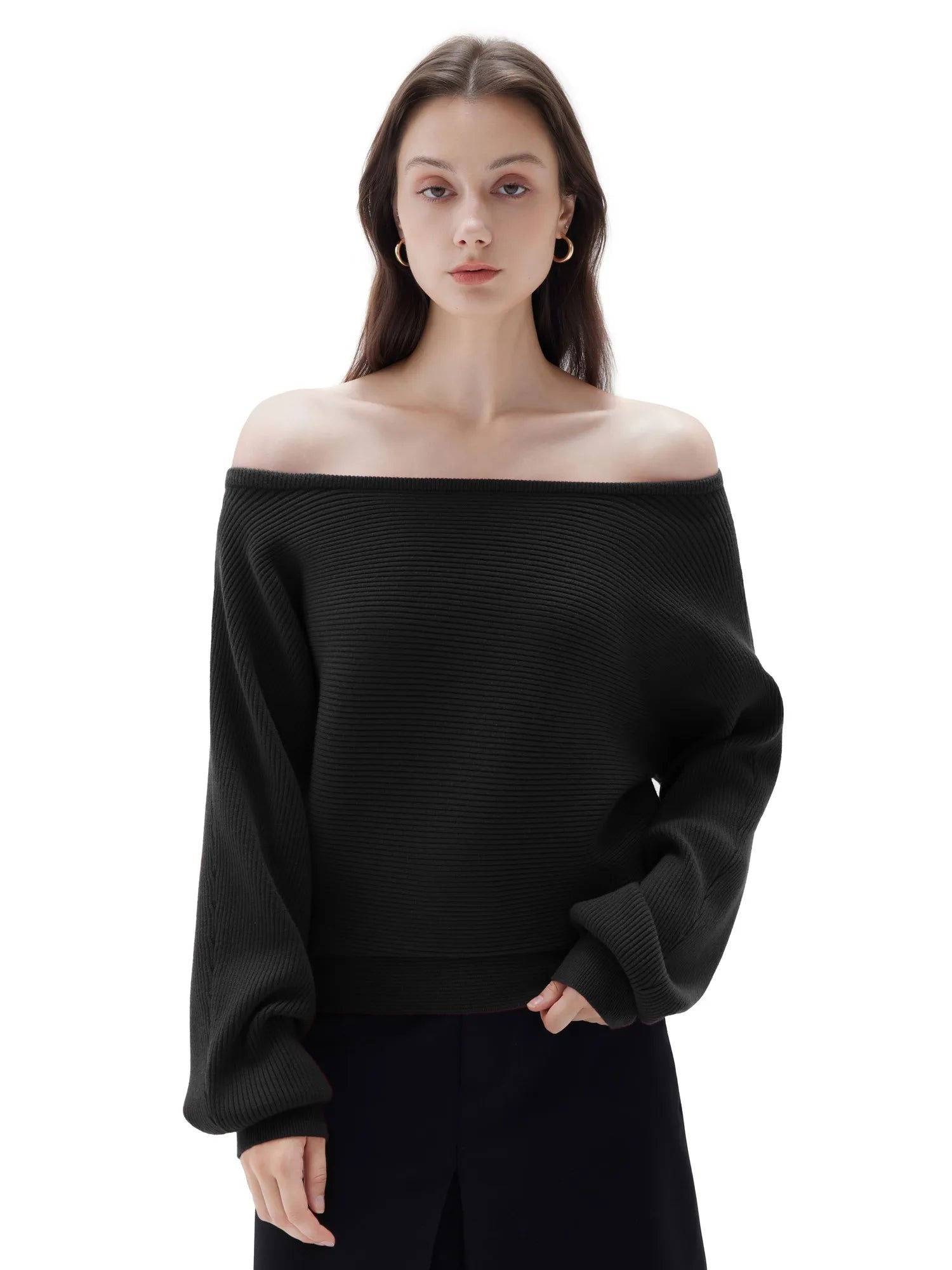 SUUKSESS Women Cashmere Oversized Off Shoulder Pullover Sweaters Boat Neck Long Sleeve Knit Jumpers Tops-SUUKSESS-SUUKSESS