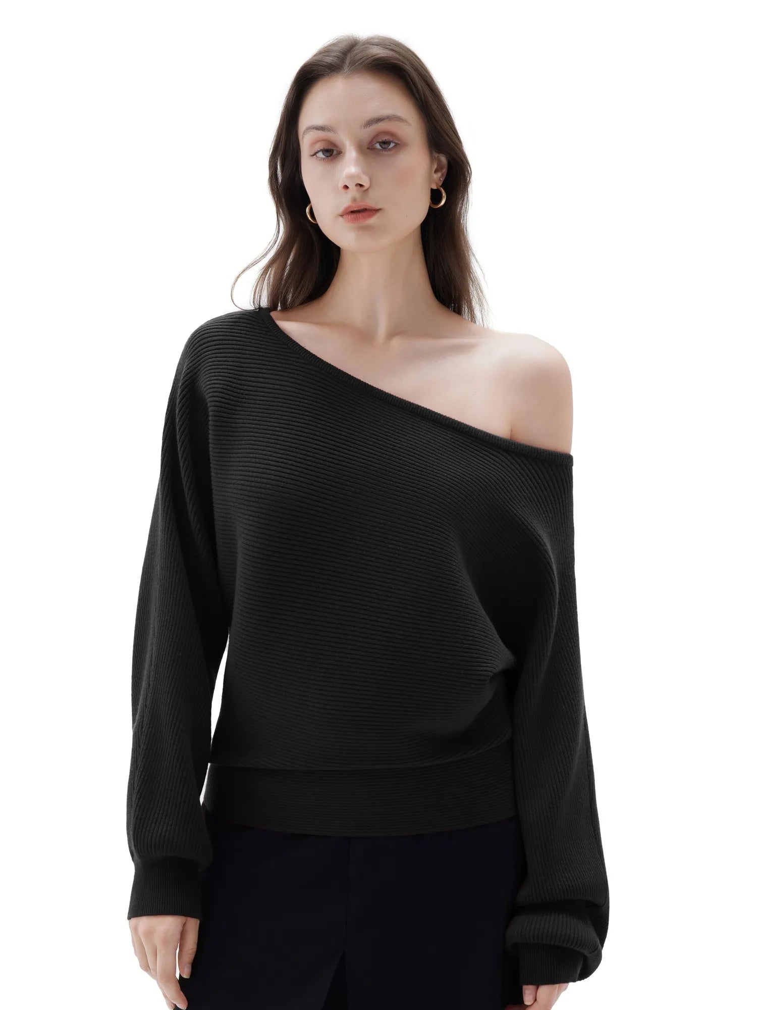 SUUKSESS Women Cashmere Oversized Off Shoulder Pullover Sweaters Boat Neck Long Sleeve Knit Jumpers Tops-SUUKSESS-SUUKSESS