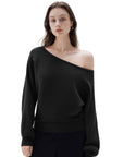 SUUKSESS Women Cashmere Oversized Off Shoulder Pullover Sweaters Boat Neck Long Sleeve Knit Jumpers Tops-SUUKSESS-SUUKSESS