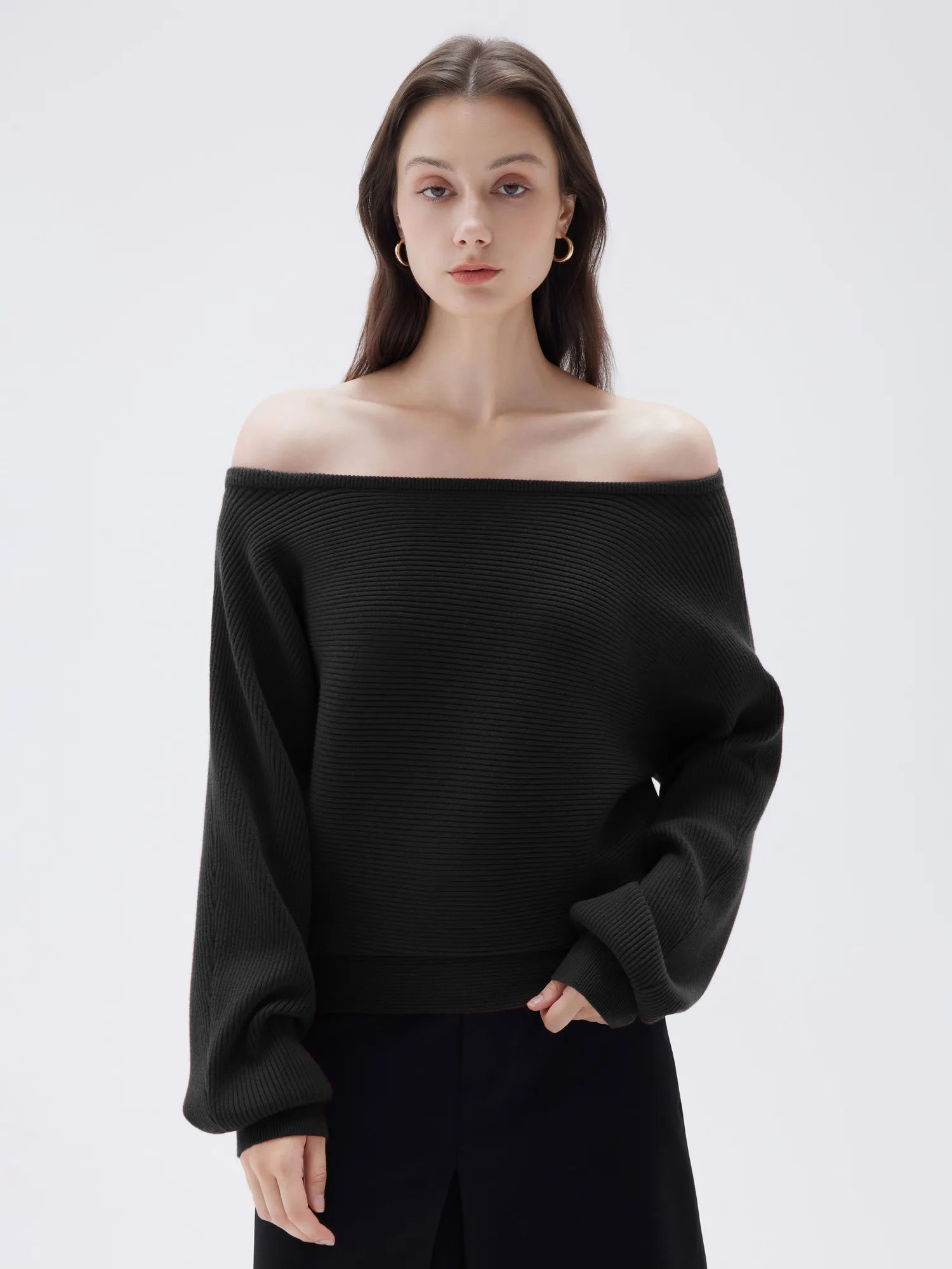 SUUKSESS Women Cashmere Oversized Off Shoulder Pullover Sweaters Boat Neck Long Sleeve Knit Jumpers Tops-SUUKSESS-SUUKSESS