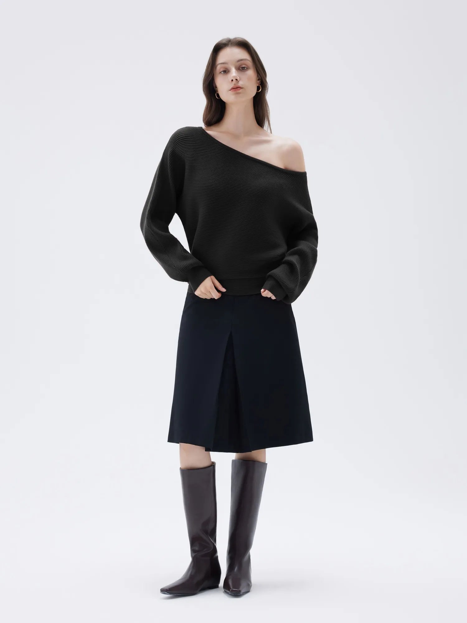 SUUKSESS Women Cashmere Oversized Off Shoulder Pullover Sweaters Boat Neck Long Sleeve Knit Jumpers Tops-SUUKSESS-SUUKSESS