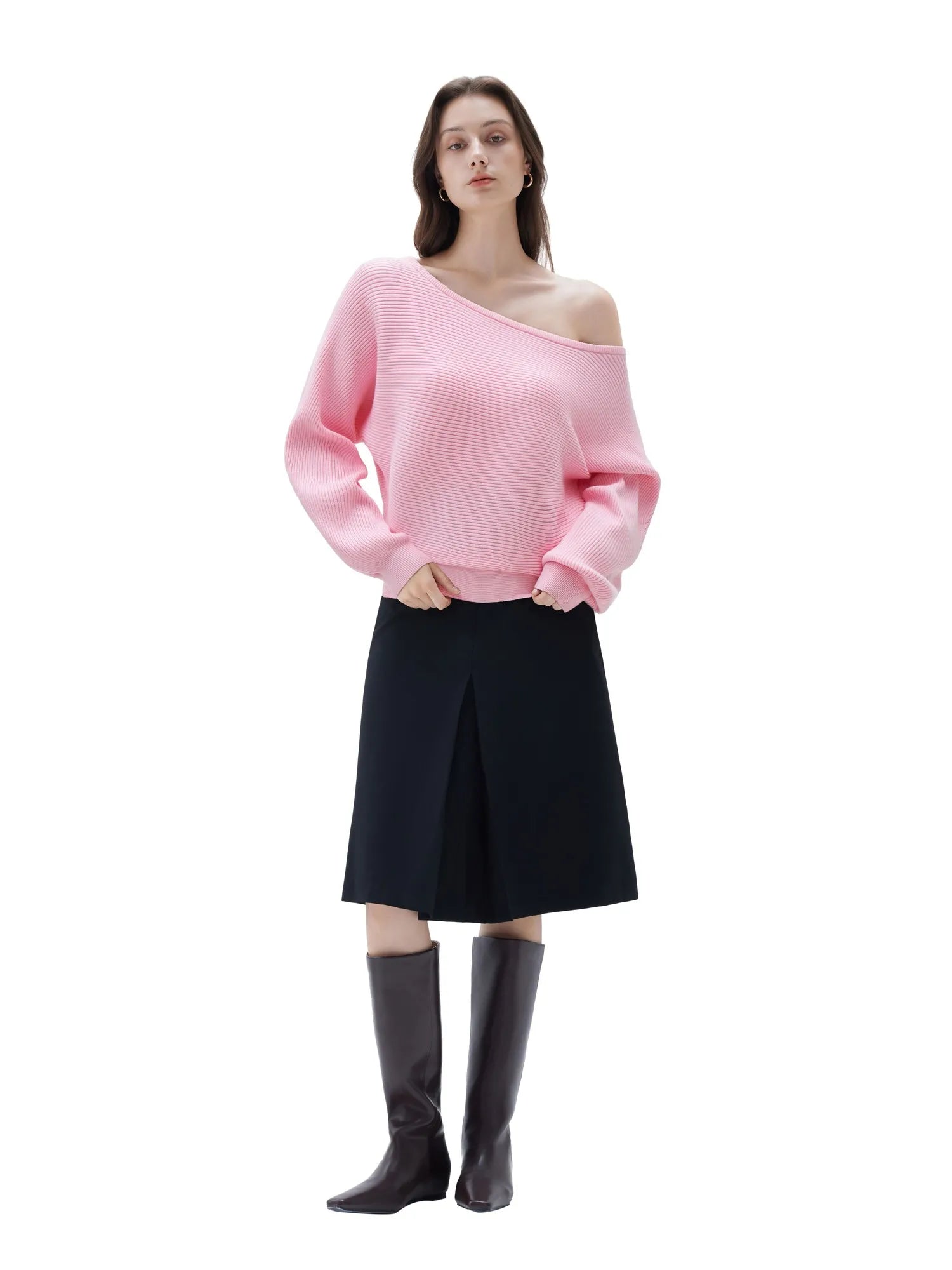 SUUKSESS Women Cashmere Oversized Off Shoulder Pullover Sweaters Boat Neck Long Sleeve Knit Jumpers Tops-SUUKSESS-SUUKSESS
