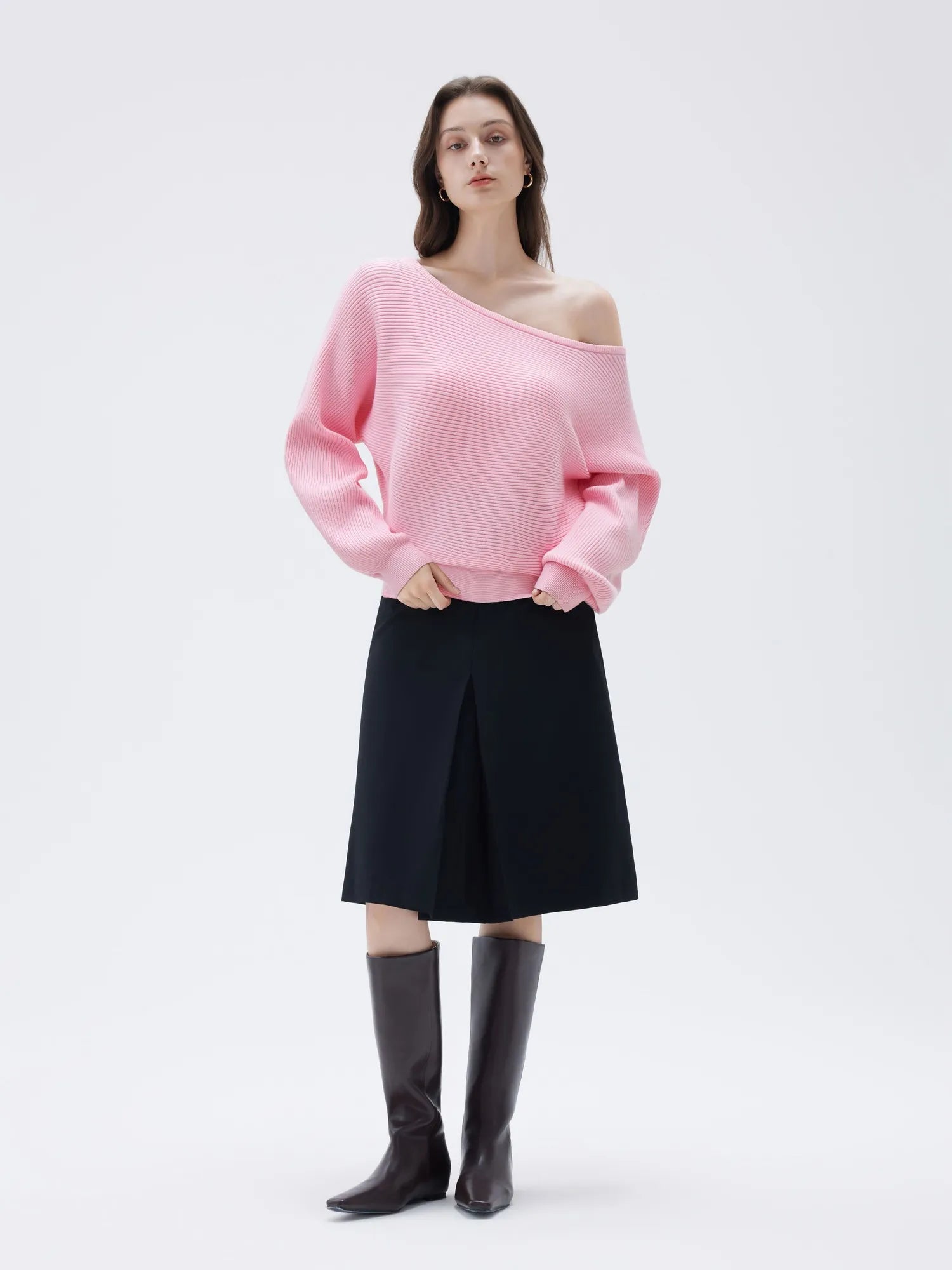 SUUKSESS Women Cashmere Oversized Off Shoulder Pullover Sweaters Boat Neck Long Sleeve Knit Jumpers Tops-SUUKSESS-SUUKSESS