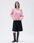 SUUKSESS Women Cashmere Oversized Off Shoulder Pullover Sweaters Boat Neck Long Sleeve Knit Jumpers Tops-SUUKSESS-SUUKSESS