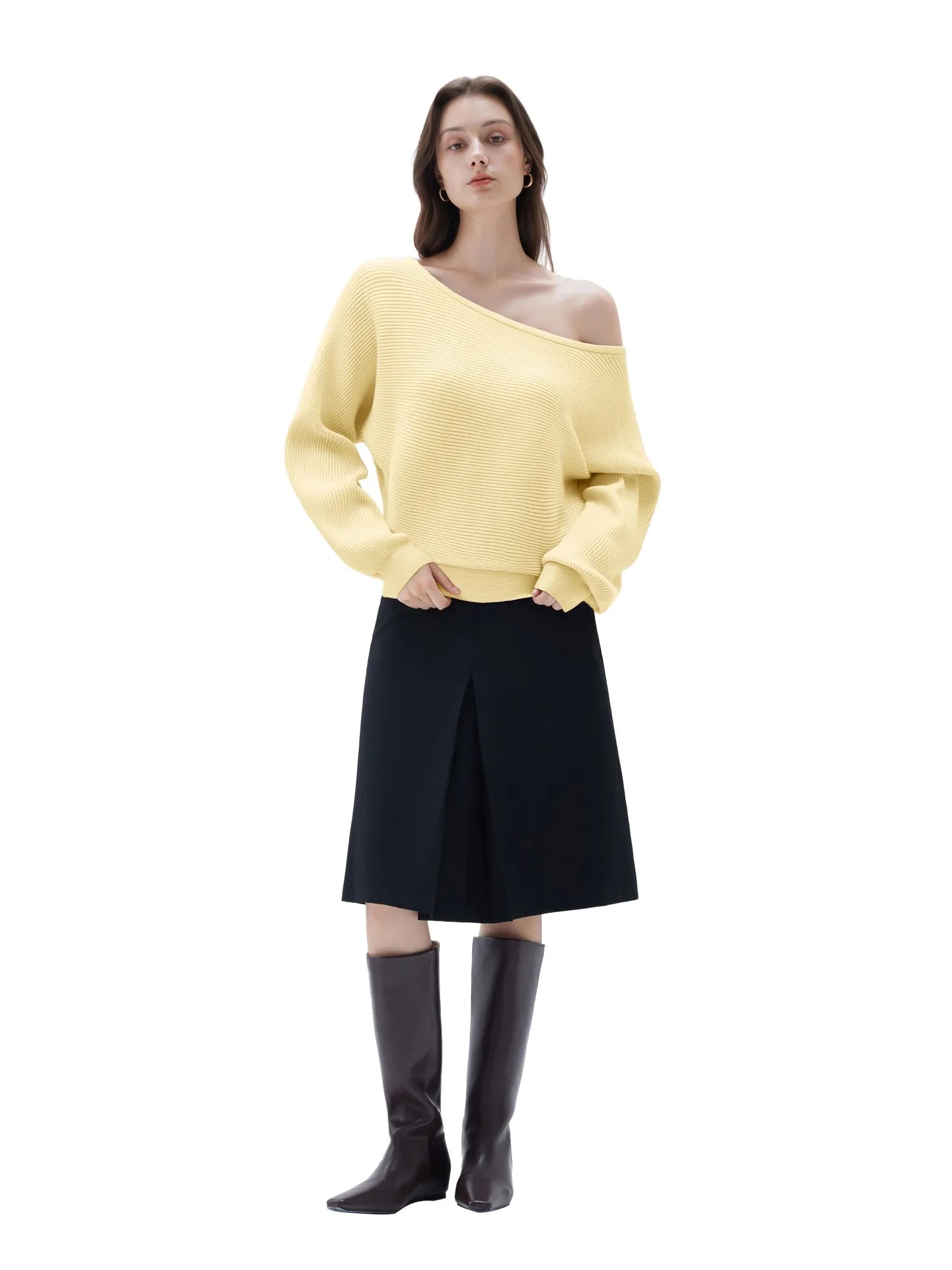 SUUKSESS Women Cashmere Oversized Off Shoulder Pullover Sweaters Boat Neck Long Sleeve Knit Jumpers Tops-SUUKSESS-SUUKSESS