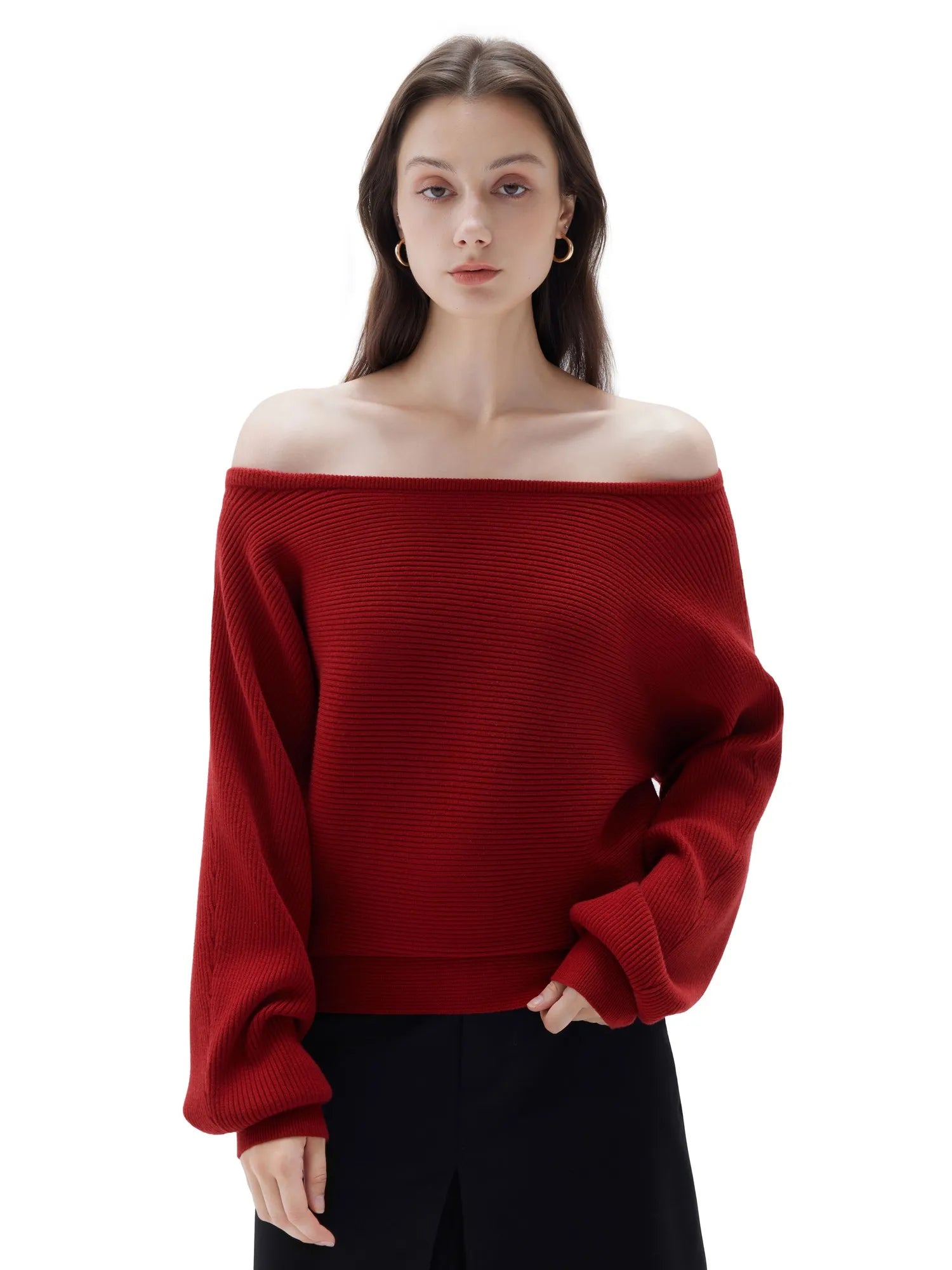SUUKSESS Women Cashmere Oversized Off Shoulder Pullover Sweaters Boat Neck Long Sleeve Knit Jumpers Tops-SUUKSESS-SUUKSESS