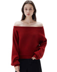 SUUKSESS Women Cashmere Oversized Off Shoulder Pullover Sweaters Boat Neck Long Sleeve Knit Jumpers Tops-SUUKSESS-SUUKSESS