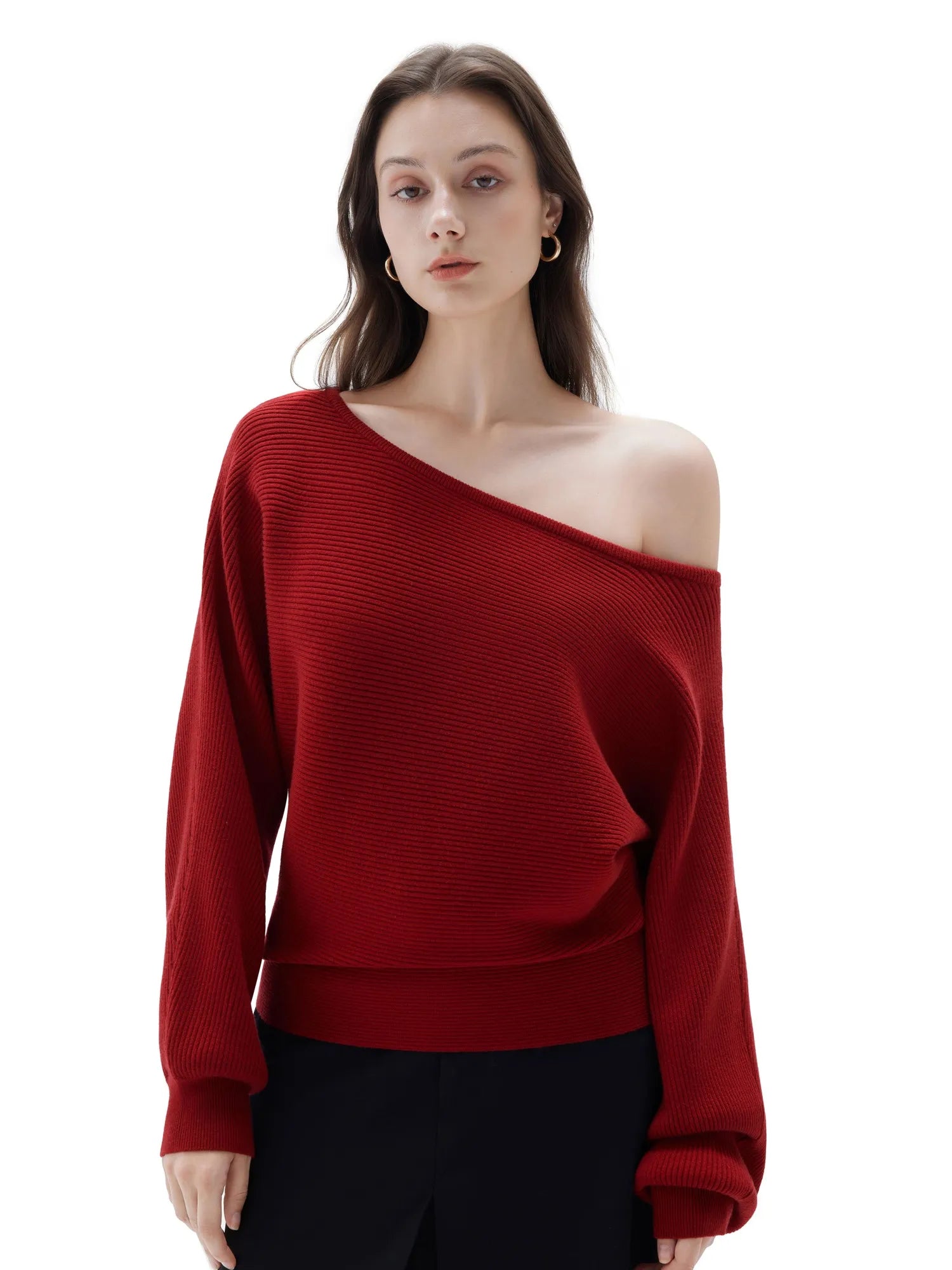 SUUKSESS Women Cashmere Oversized Off Shoulder Pullover Sweaters Boat Neck Long Sleeve Knit Jumpers Tops-SUUKSESS-SUUKSESS