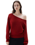 SUUKSESS Women Cashmere Oversized Off Shoulder Pullover Sweaters Boat Neck Long Sleeve Knit Jumpers Tops-SUUKSESS-SUUKSESS