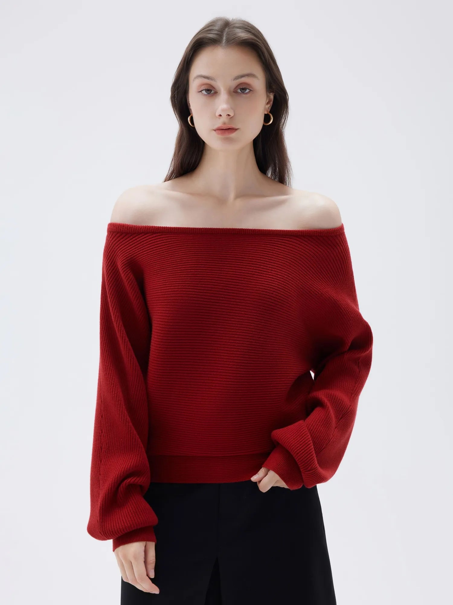 SUUKSESS Women Cashmere Oversized Off Shoulder Pullover Sweaters Boat Neck Long Sleeve Knit Jumpers Tops-SUUKSESS-SUUKSESS