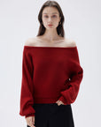 SUUKSESS Women Cashmere Oversized Off Shoulder Pullover Sweaters Boat Neck Long Sleeve Knit Jumpers Tops-SUUKSESS-SUUKSESS