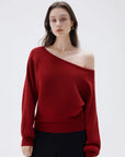 SUUKSESS Women Cashmere Oversized Off Shoulder Pullover Sweaters Boat Neck Long Sleeve Knit Jumpers Tops-SUUKSESS-SUUKSESS