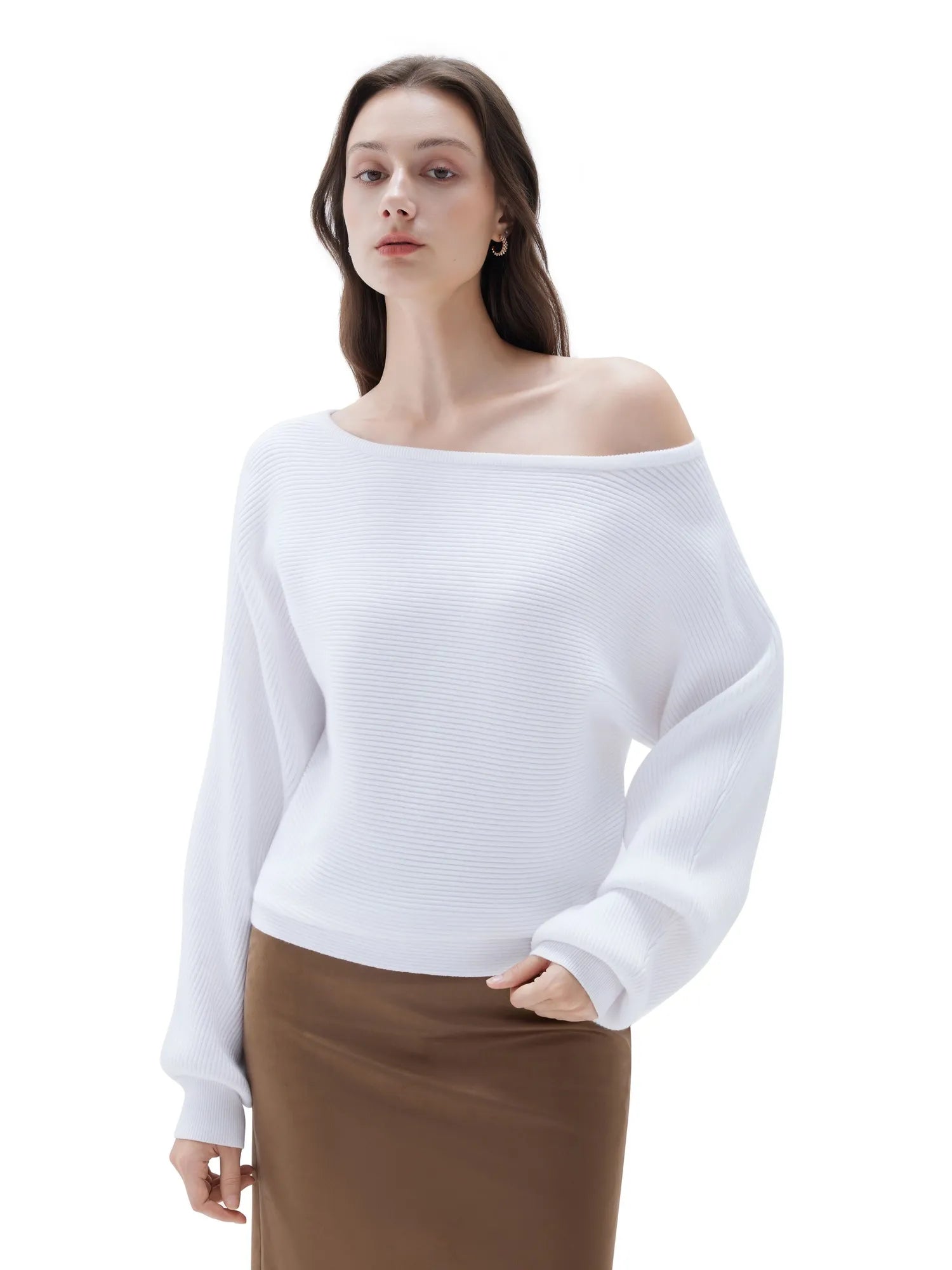 SUUKSESS Women Cashmere Oversized Off Shoulder Pullover Sweaters Boat Neck Long Sleeve Knit Jumpers Tops-SUUKSESS-SUUKSESS