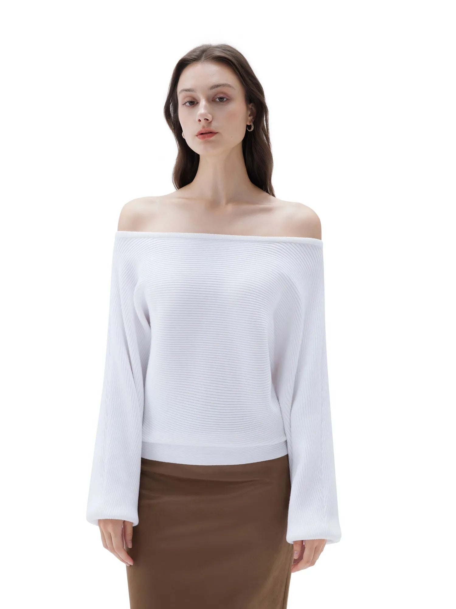 SUUKSESS Women Cashmere Oversized Off Shoulder Pullover Sweaters Boat Neck Long Sleeve Knit Jumpers Tops-SUUKSESS-SUUKSESS