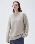 SUUKSESS Women Cashmere Oversized Long Sleeve Pullover Sweater Crew Neck Jumpers-SUUKSESS-Beige-XS-SUUKSESS