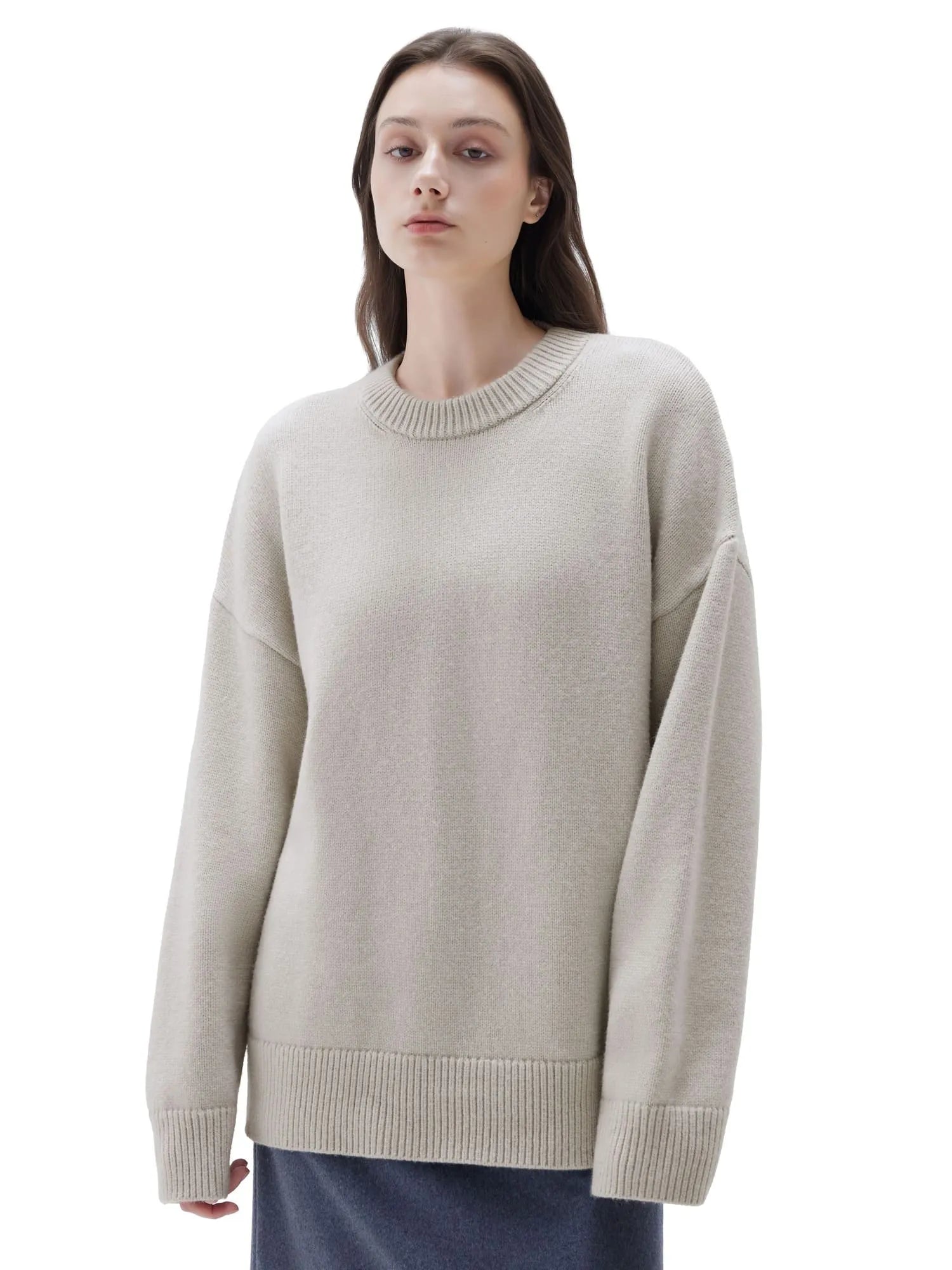 SUUKSESS Women Cashmere Oversized Long Sleeve Pullover Sweater Crew Neck Jumpers-SUUKSESS-SUUKSESS