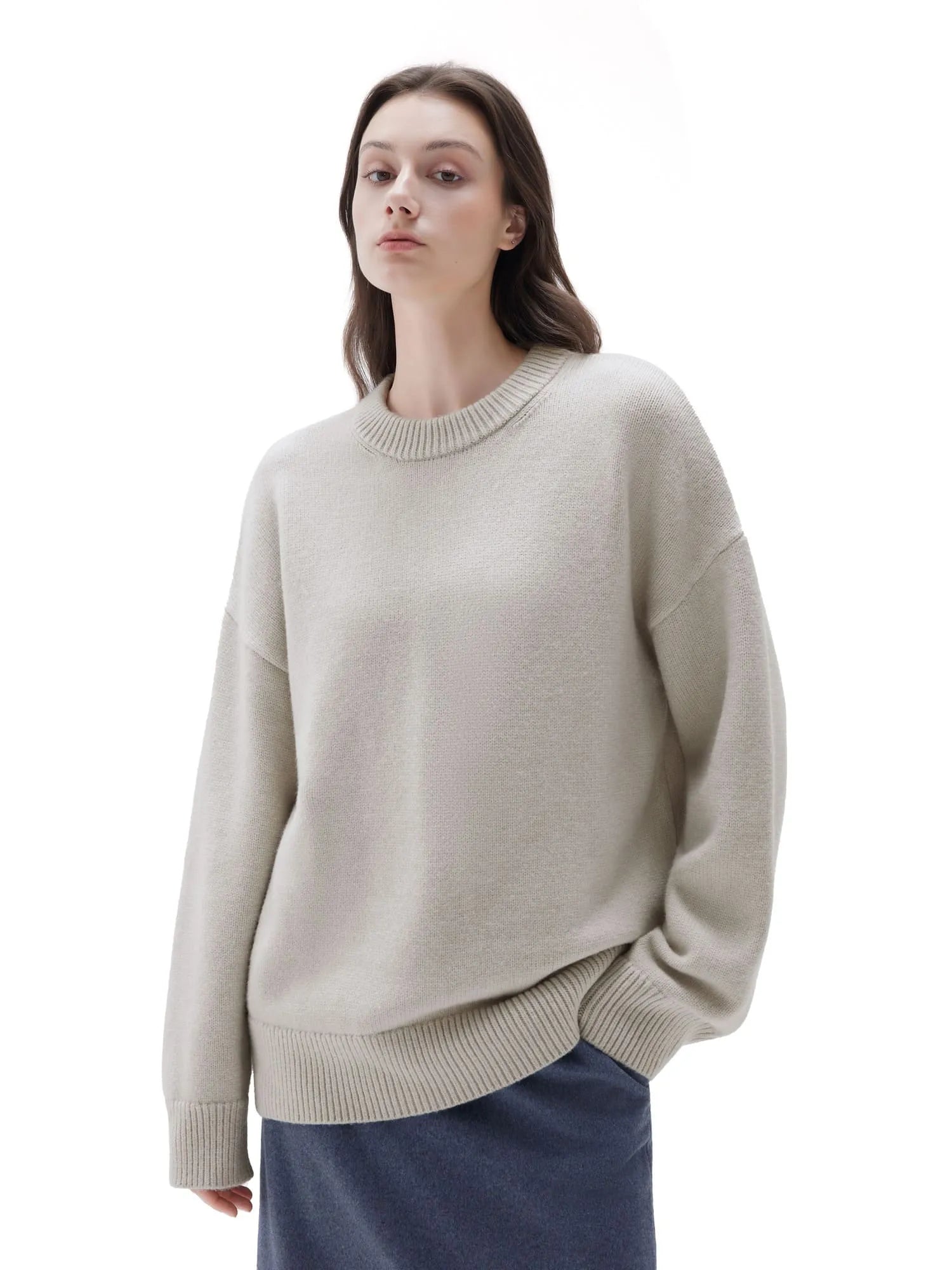SUUKSESS Women Cashmere Oversized Long Sleeve Pullover Sweater Crew Neck Jumpers-SUUKSESS-SUUKSESS