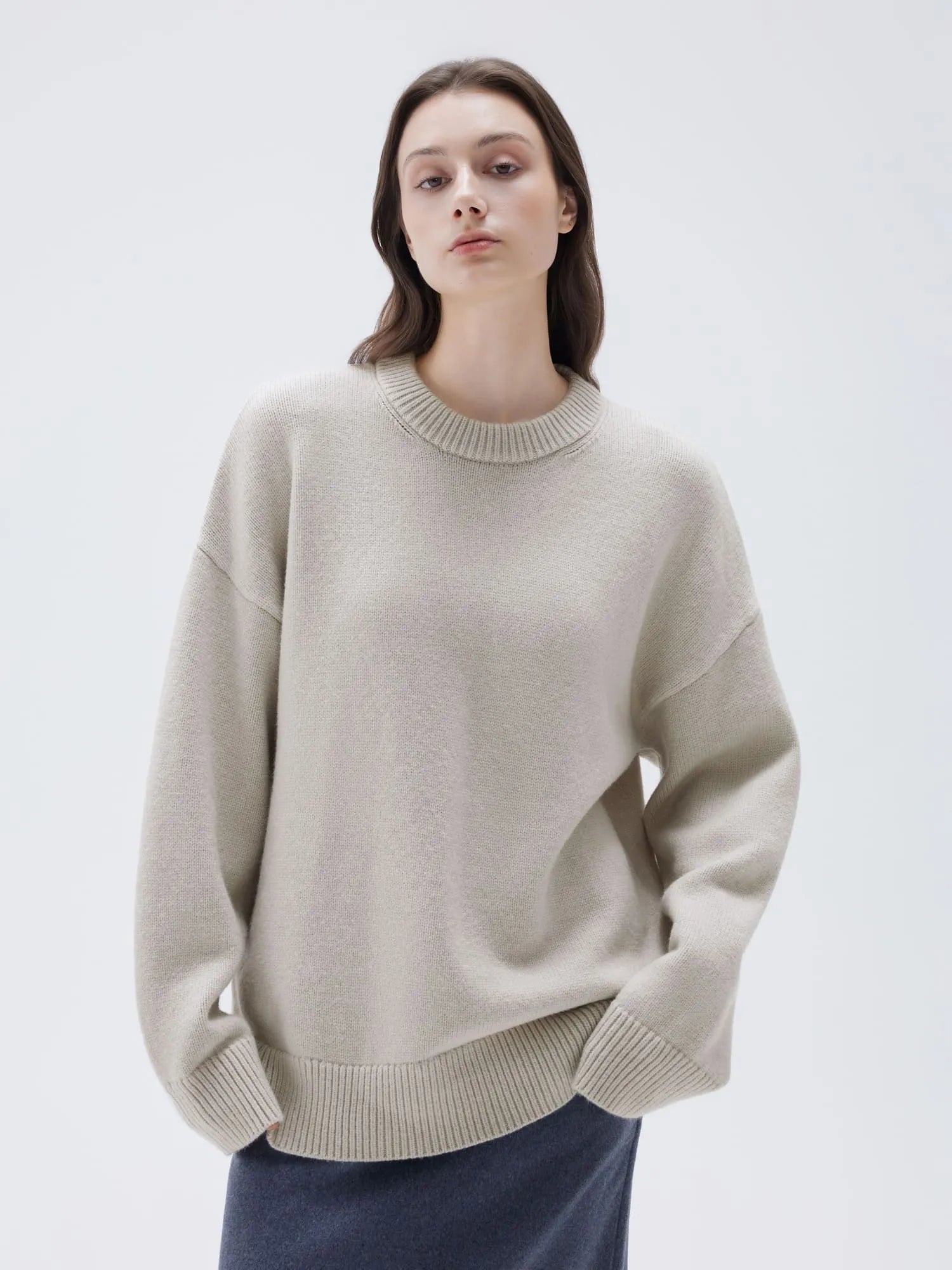 SUUKSESS Women Cashmere Oversized Long Sleeve Pullover Sweater Crew Neck Jumpers-SUUKSESS-SUUKSESS
