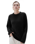 SUUKSESS Women Cashmere Oversized Long Sleeve Pullover Sweater Crew Neck Jumpers-SUUKSESS-Black-XS-SUUKSESS