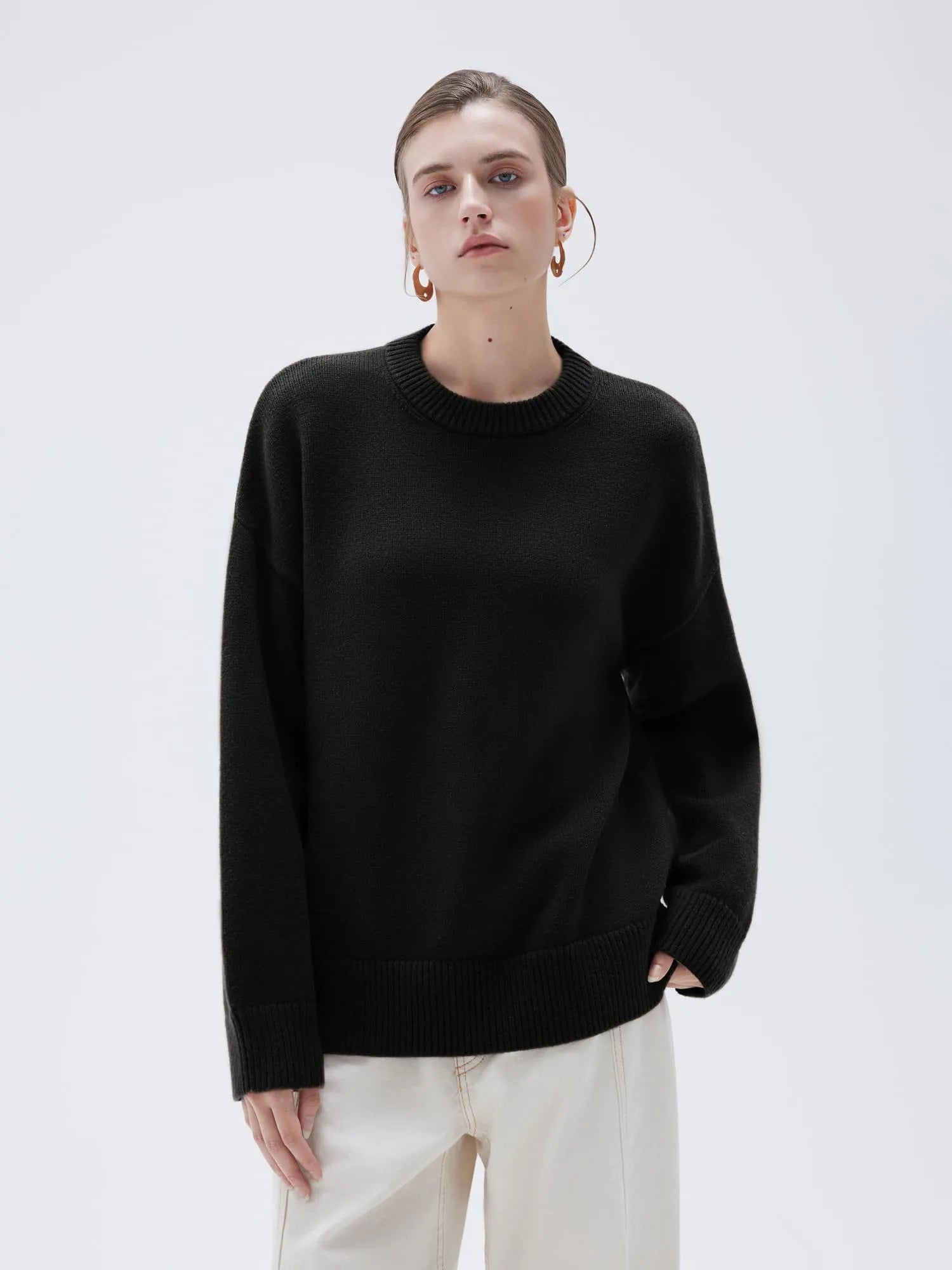 SUUKSESS Women Cashmere Oversized Long Sleeve Pullover Sweater Crew Neck Jumpers-SUUKSESS-SUUKSESS