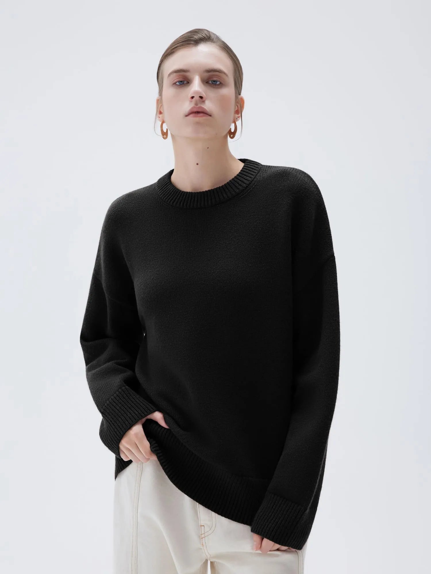 SUUKSESS Women Cashmere Oversized Long Sleeve Pullover Sweater Crew Neck Jumpers-SUUKSESS-SUUKSESS