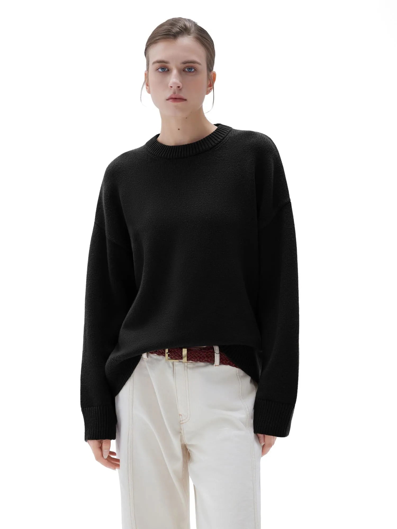 SUUKSESS Women Cashmere Oversized Long Sleeve Pullover Sweater Crew Neck Jumpers-SUUKSESS-SUUKSESS