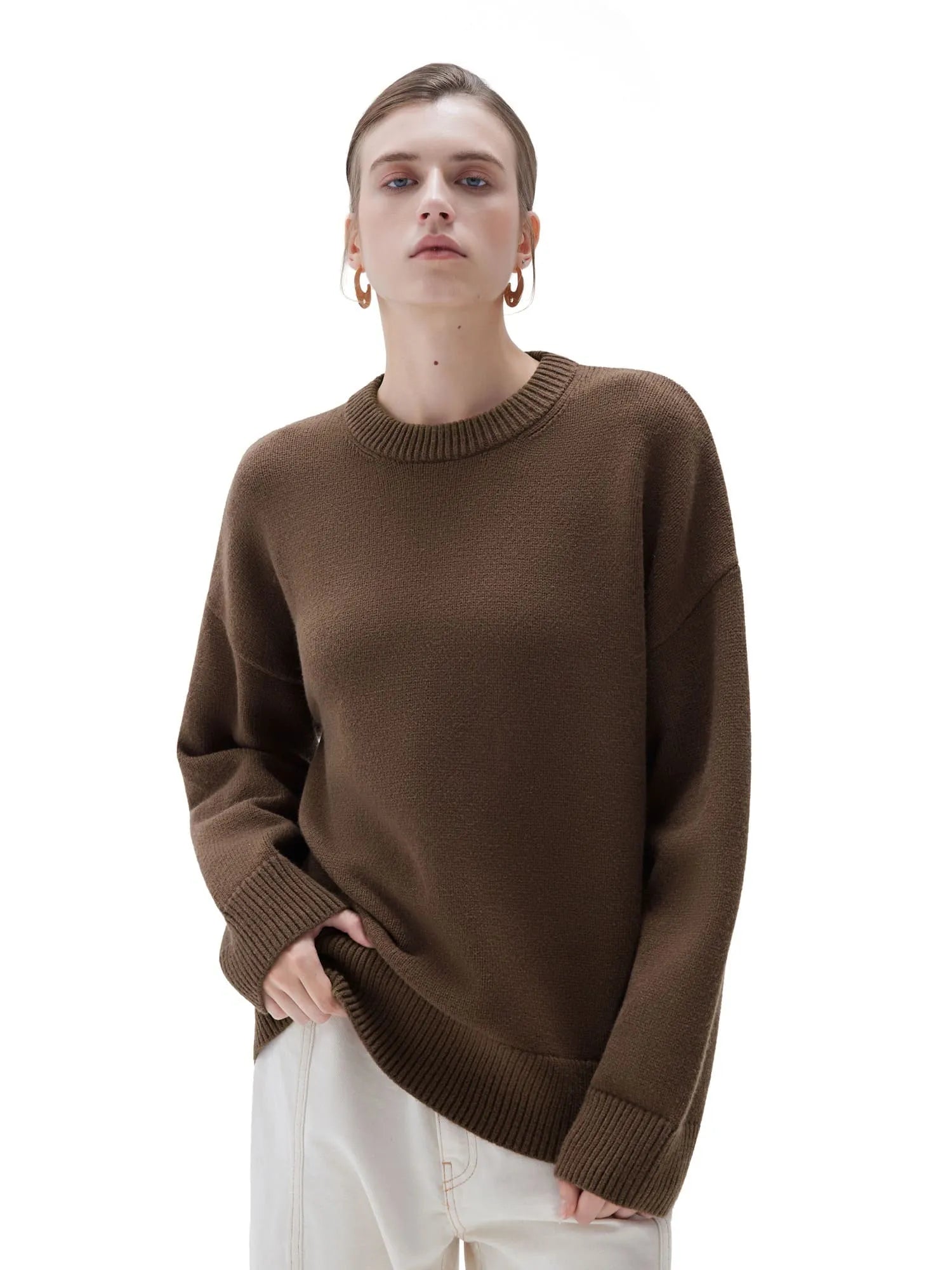 SUUKSESS Women Cashmere Oversized Long Sleeve Pullover Sweater Crew Neck Jumpers-SUUKSESS-SUUKSESS