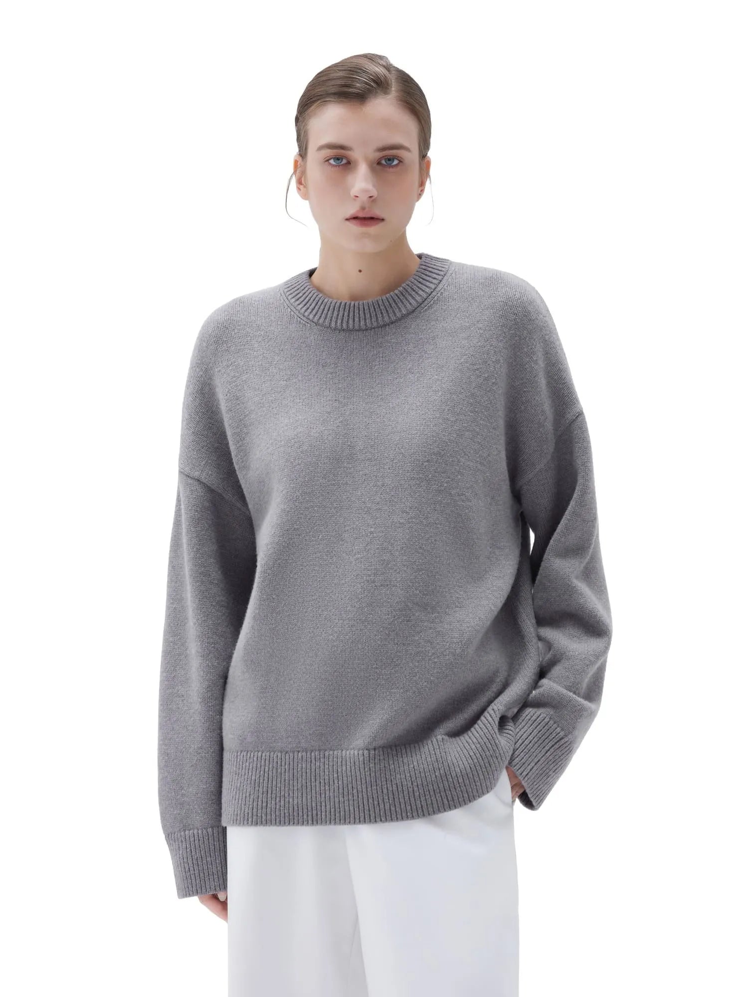 SUUKSESS Women Cashmere Oversized Long Sleeve Pullover Sweater Crew Neck Jumpers-SUUKSESS-SUUKSESS