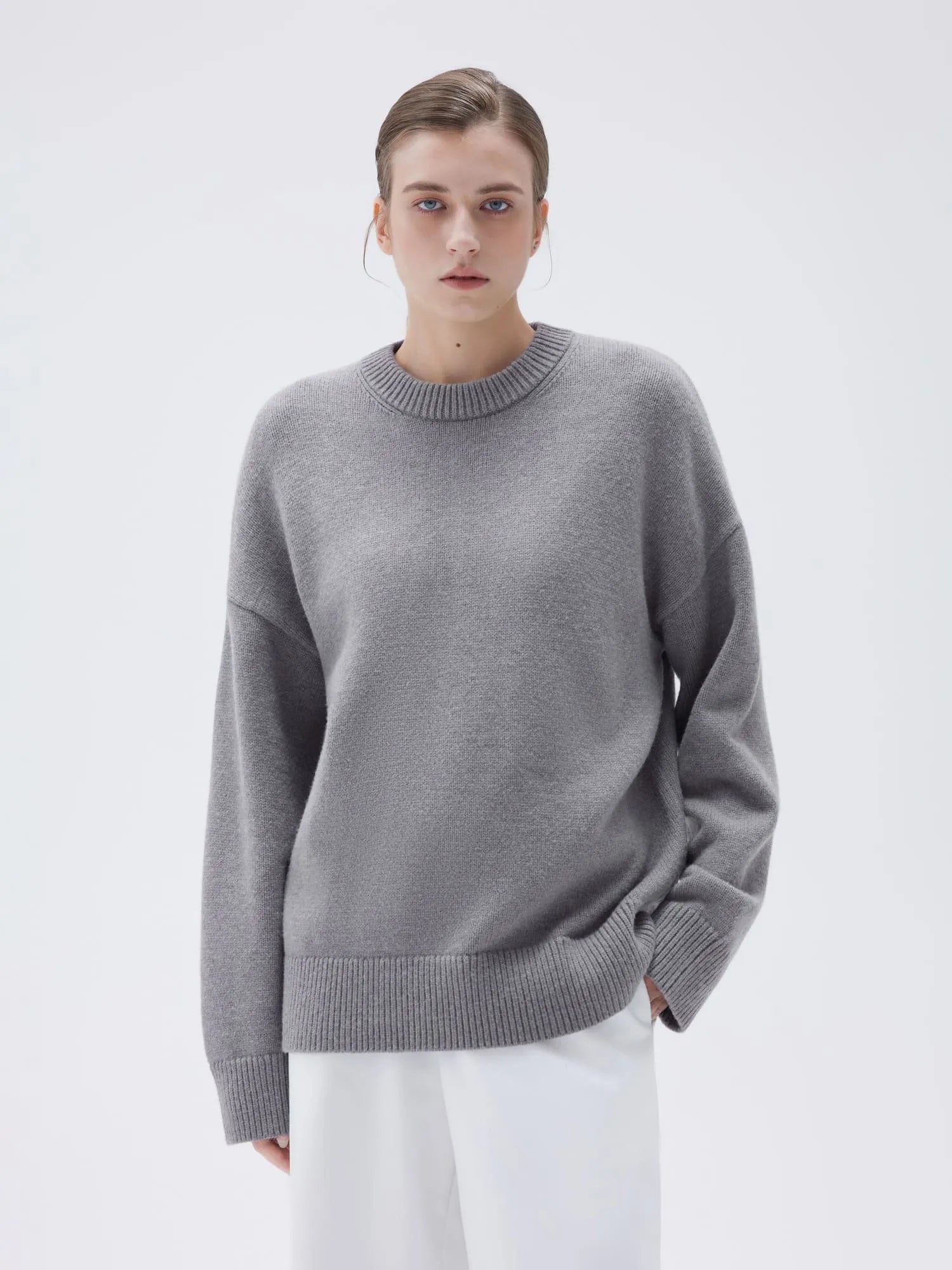 SUUKSESS Women Cashmere Oversized Long Sleeve Pullover Sweater Crew Neck Jumpers-SUUKSESS-SUUKSESS