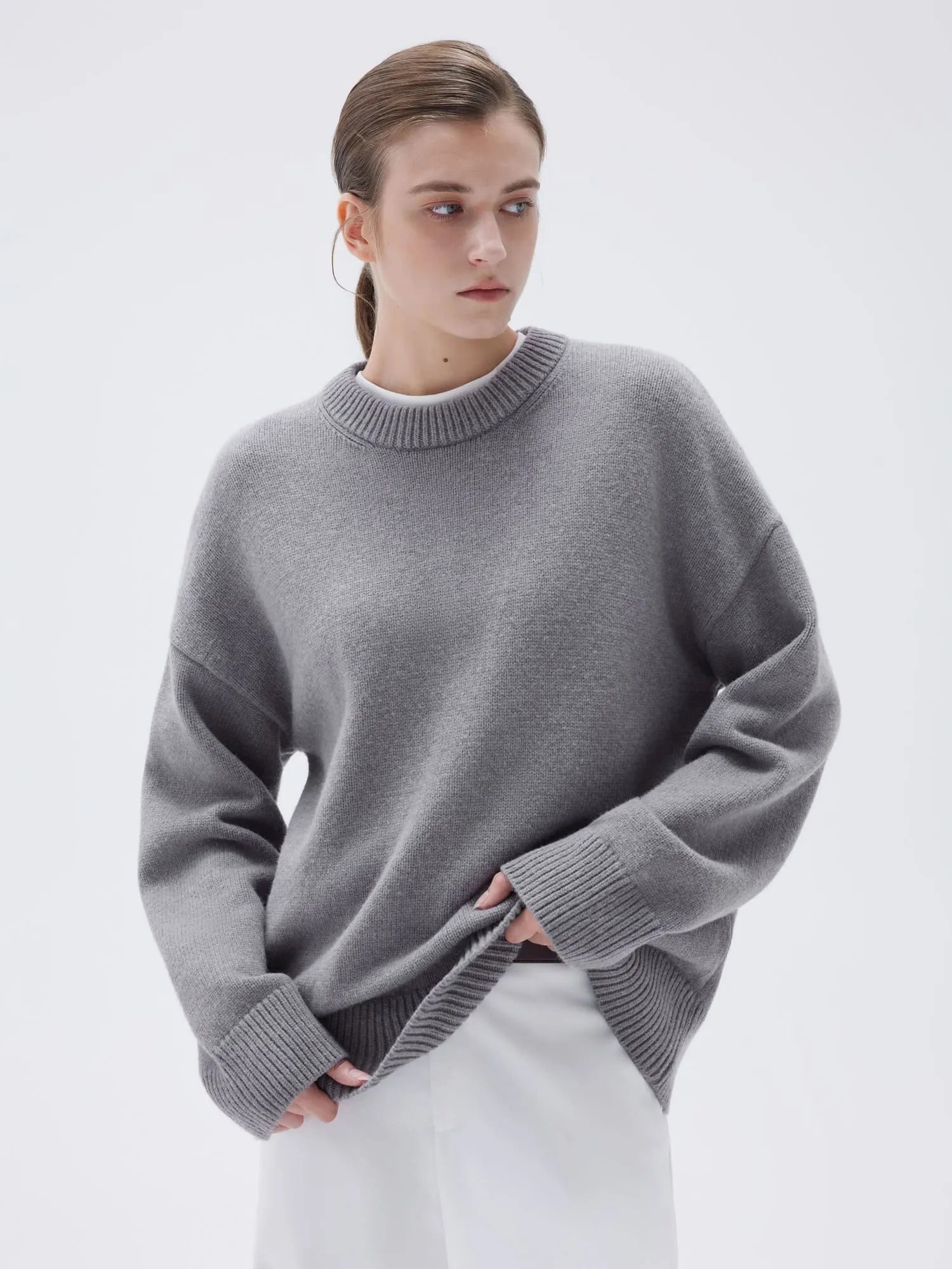 SUUKSESS Women Cashmere Oversized Long Sleeve Pullover Sweater Crew Neck Jumpers-SUUKSESS-SUUKSESS
