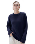 SUUKSESS Women Cashmere Oversized Long Sleeve Pullover Sweater Crew Neck Jumpers-SUUKSESS-Navy-XS-SUUKSESS