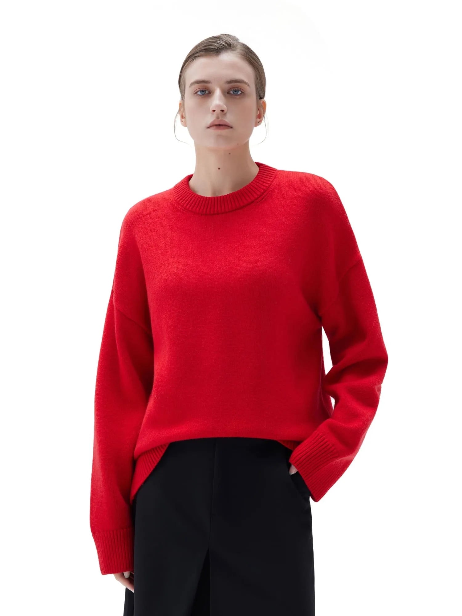 SUUKSESS Women Cashmere Oversized Long Sleeve Pullover Sweater Crew Neck Jumpers-SUUKSESS-SUUKSESS