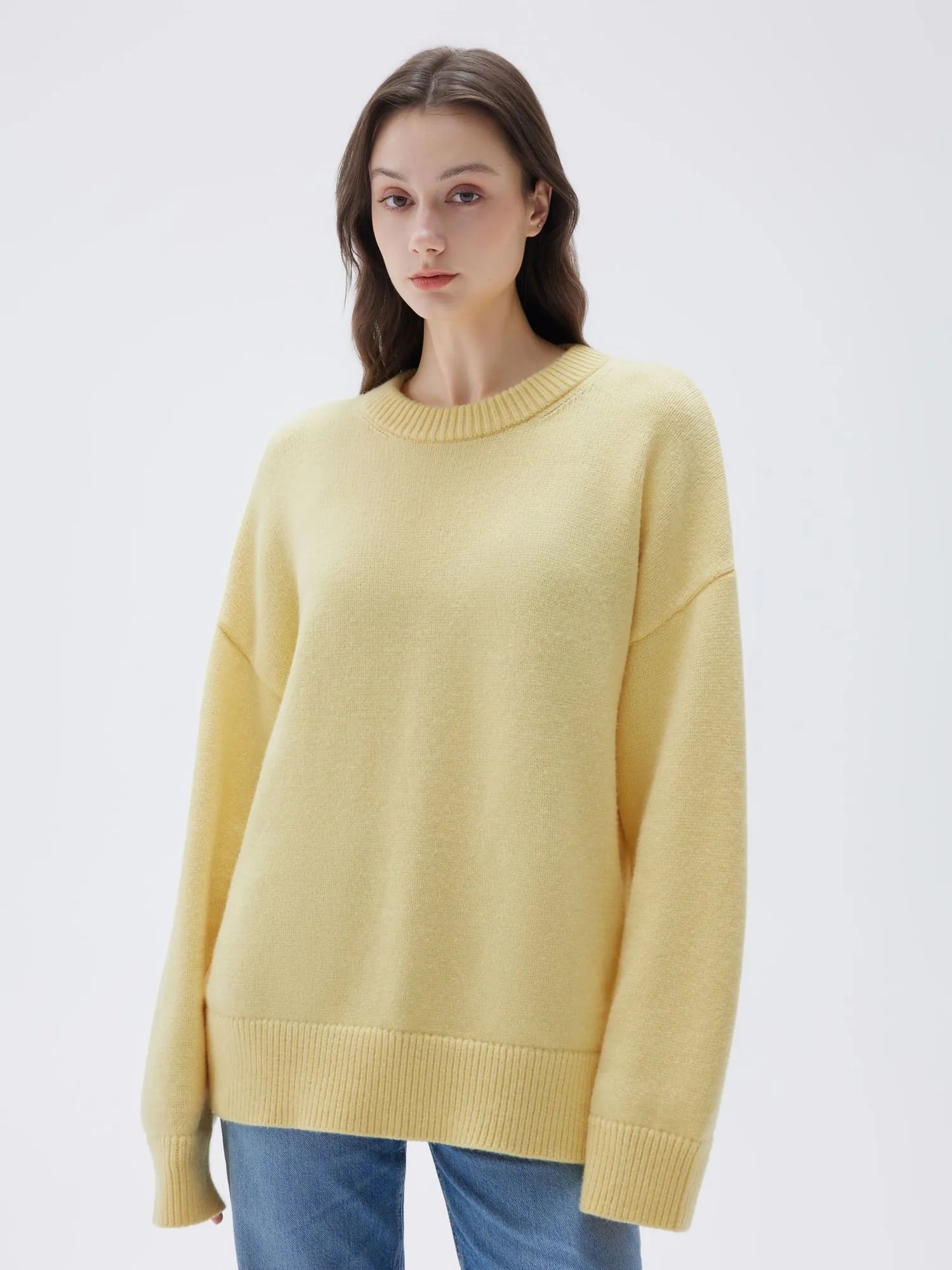 SUUKSESS Women Cashmere Oversized Long Sleeve Pullover Sweater Crew Neck Jumpers-SUUKSESS-SUUKSESS