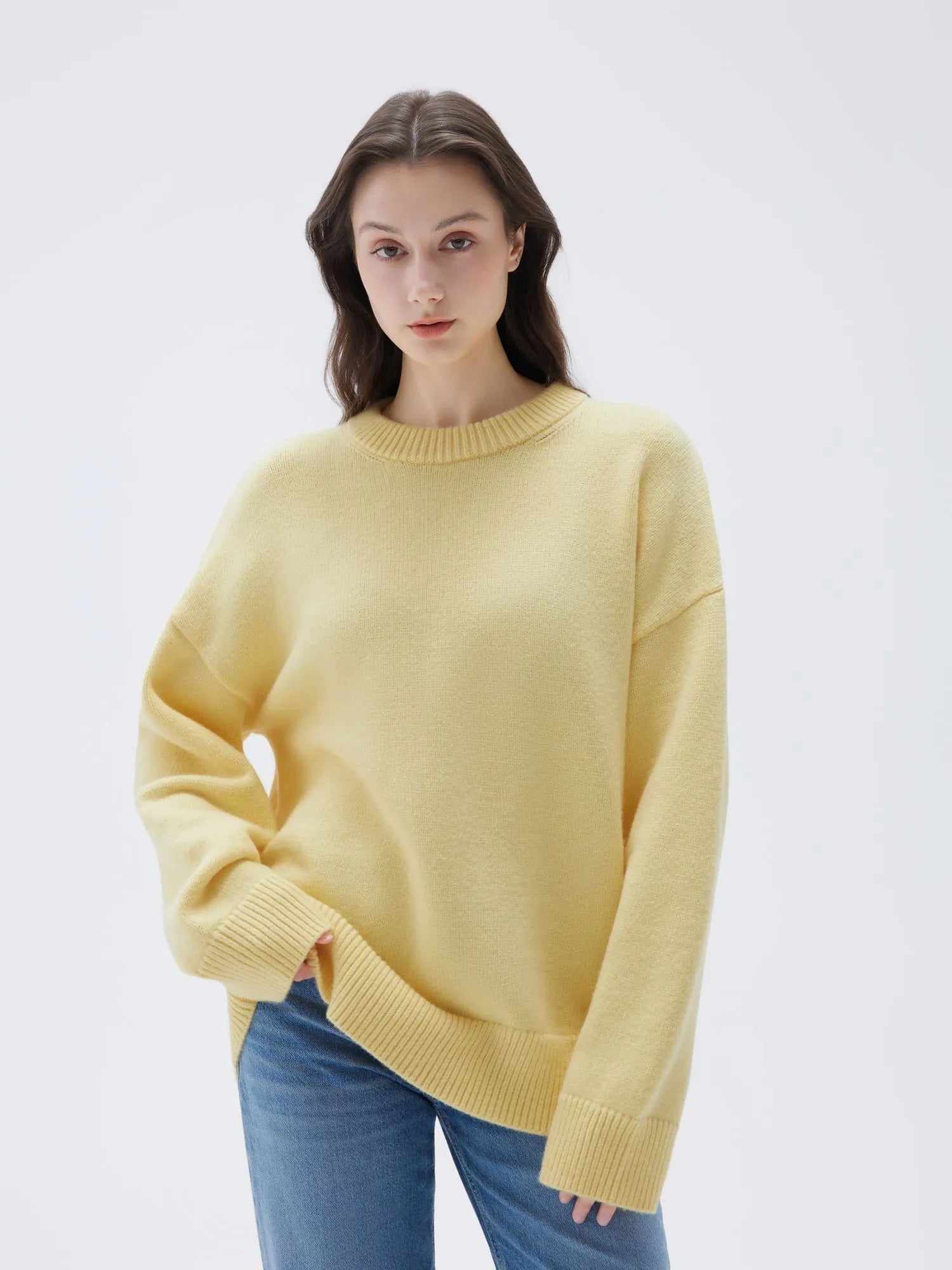 SUUKSESS Women Cashmere Oversized Long Sleeve Pullover Sweater Crew Neck Jumpers-SUUKSESS-SUUKSESS