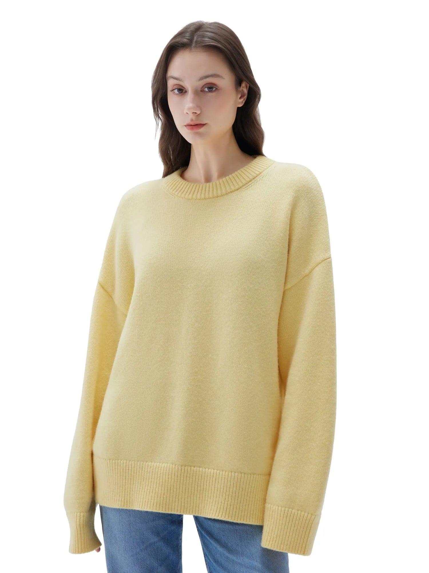SUUKSESS Women Cashmere Oversized Long Sleeve Pullover Sweater Crew Neck Jumpers-SUUKSESS-SUUKSESS