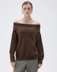 SUUKSESS Women Cashmere Off The Shoulder Sweater Oversized Knit Long Sleeve Tops-SUUKSESS-Brown-XS-SUUKSESS