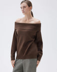 SUUKSESS Women Cashmere Off The Shoulder Sweater Oversized Knit Long Sleeve Tops-SUUKSESS-SUUKSESS