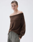 SUUKSESS Women Cashmere Off The Shoulder Sweater Oversized Knit Long Sleeve Tops-SUUKSESS-SUUKSESS