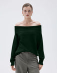 SUUKSESS Women Cashmere Off The Shoulder Sweater Oversized Knit Long Sleeve Tops-SUUKSESS-Green-XS-SUUKSESS