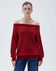 SUUKSESS Women Cashmere Off The Shoulder Sweater Oversized Knit Long Sleeve Tops-SUUKSESS-SUUKSESS