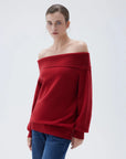 SUUKSESS Women Cashmere Off The Shoulder Sweater Oversized Knit Long Sleeve Tops-SUUKSESS-SUUKSESS