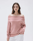 SUUKSESS Women Cashmere Off The Shoulder Sweater Oversized Knit Long Sleeve Tops-SUUKSESS-Pink-XS-SUUKSESS