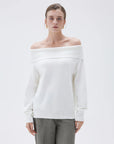 SUUKSESS Women Cashmere Off The Shoulder Sweater Oversized Knit Long Sleeve Tops-SUUKSESS-White-XS-SUUKSESS