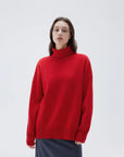 SUUKSESS Women Cashmere Oversized Chunky Turtleneck Pullover Sweater Long Sleeve Knit Jumper Tops-SUUKSESS-Red-XS-SUUKSESS