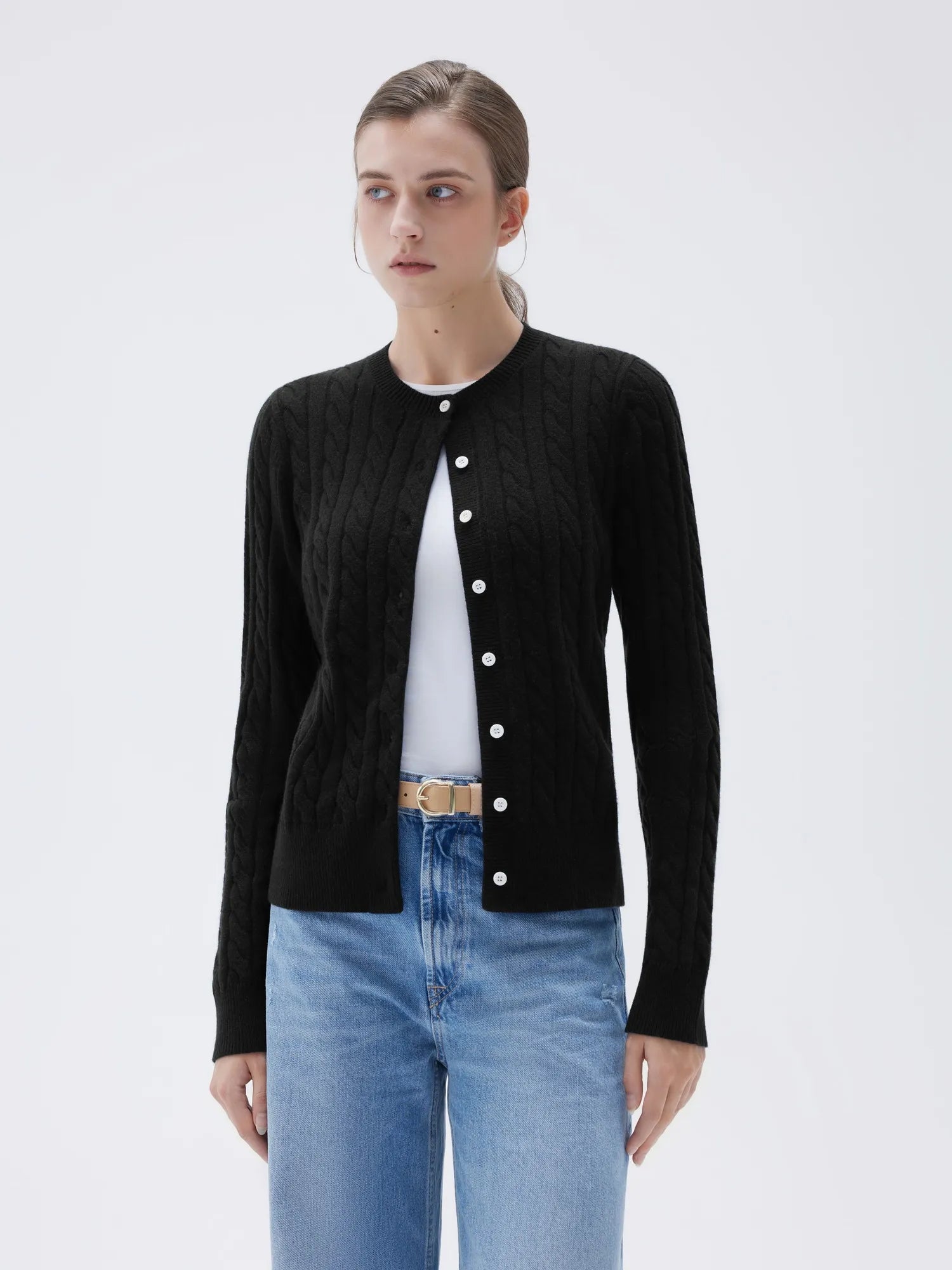 SUUKSESS Women Cable Knit Cashmere Sweaters Crew Neck Button Up Chunky Cardigan Long Sleeve Fall Outfits-SUUKSESS-SUUKSESS