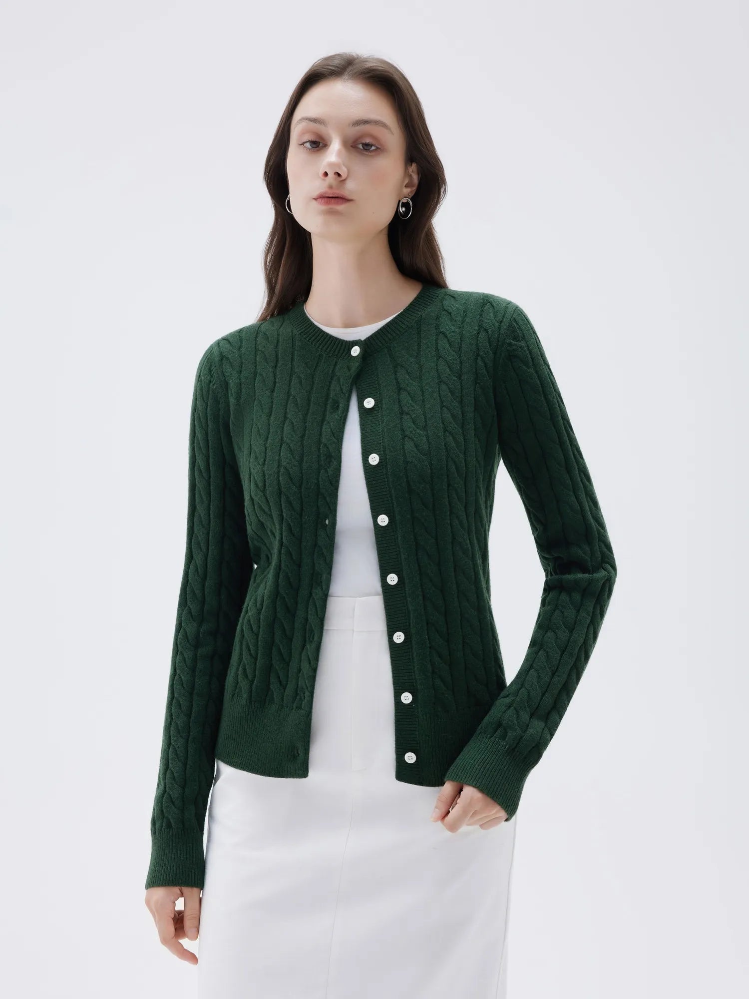 SUUKSESS Women Cable Knit Cashmere Sweaters Crew Neck Button Up Chunky Cardigan Long Sleeve Fall Outfits-SUUKSESS-SUUKSESS