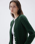SUUKSESS Women Cable Knit Cashmere Sweaters Crew Neck Button Up Chunky Cardigan Long Sleeve Fall Outfits-SUUKSESS-SUUKSESS